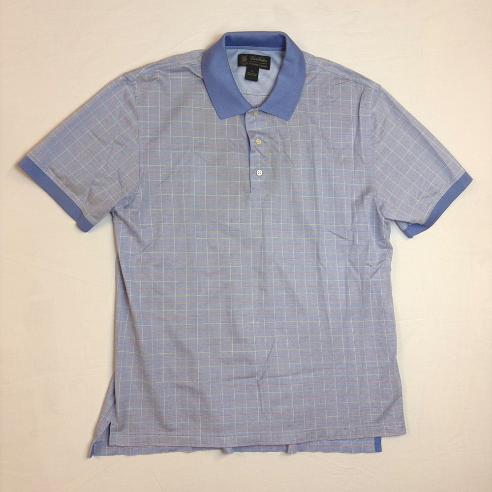 Brooks Brothers St Andrews Links Mens Blue Grid Cotton Polo Shirt Large